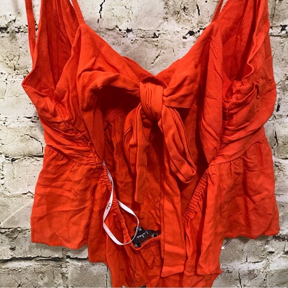 NWT Lulus Orange V Neck Cropped Open Back Tie Rank Top - Picture 3 of 5